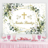 Lofaris Leaf With Dove Cross? Mi Bautizo Baptism Backdrop